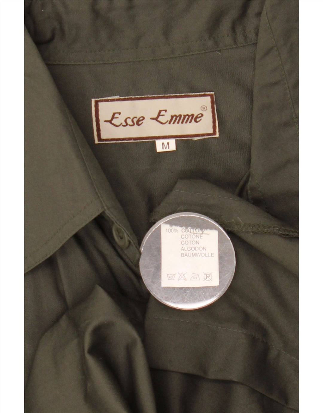 ESSE EMME Camisa militar masculina de manga curta de algodão cáqui médio