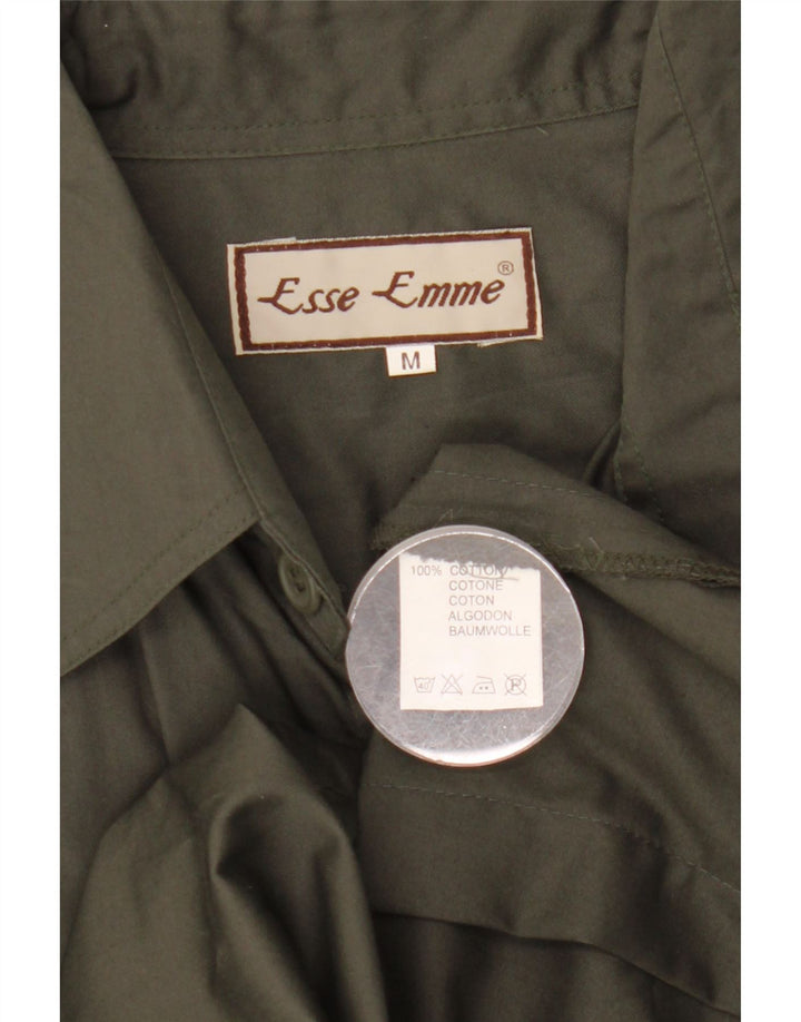 ESSE EMME Camisa militar masculina de manga curta de algodão cáqui médio