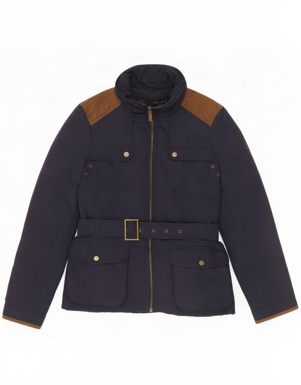 Jaqueta acolchoada feminina Zara UK 18 XL azul marinho colorblock