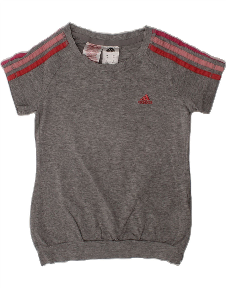 ADIDAS Girls T-Shirt Top 7-8 Years  Grey Cotton Vintage Adidas and Second-Hand Adidas from Messina Hembry 