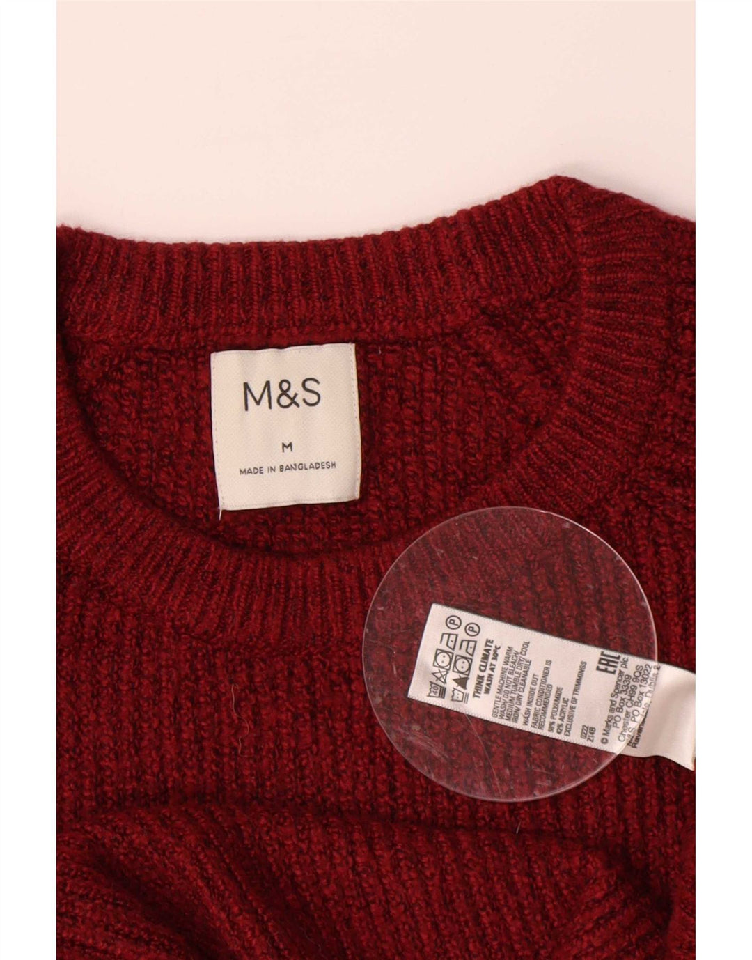 Suéter masculino Marks & Spencer com gola redonda, médio borgonha poliamida
