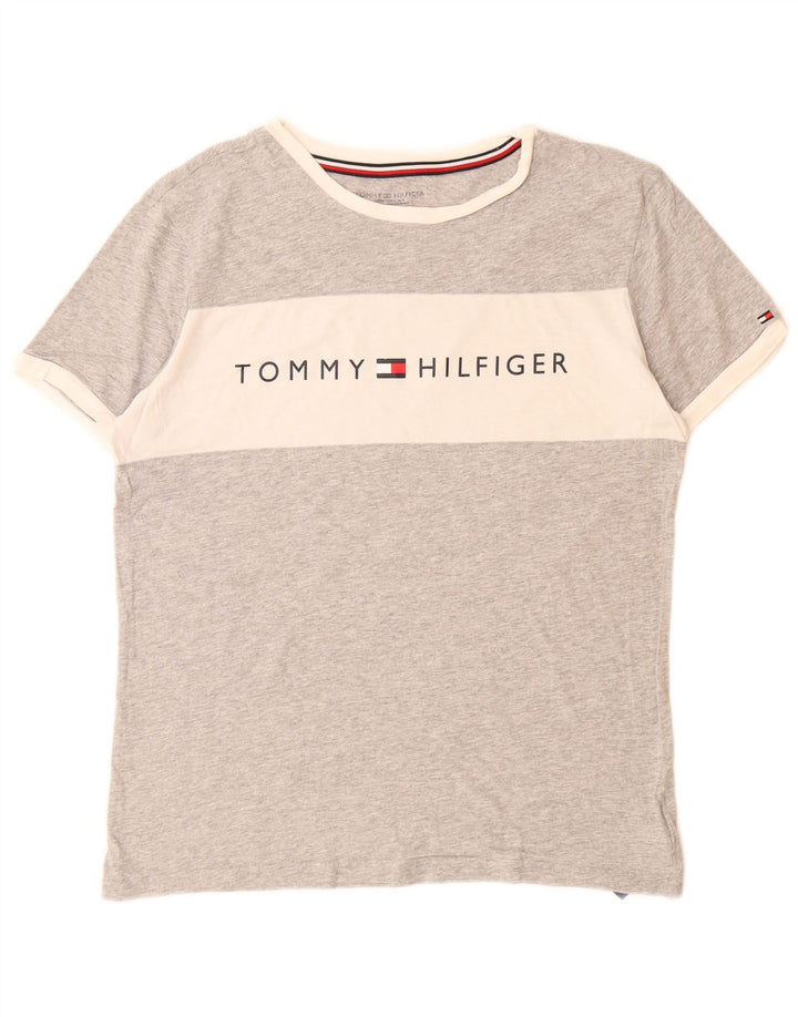 TOMMY HILFIGER Camiseta masculina gráfica top pequeno cinza colorblock algodão