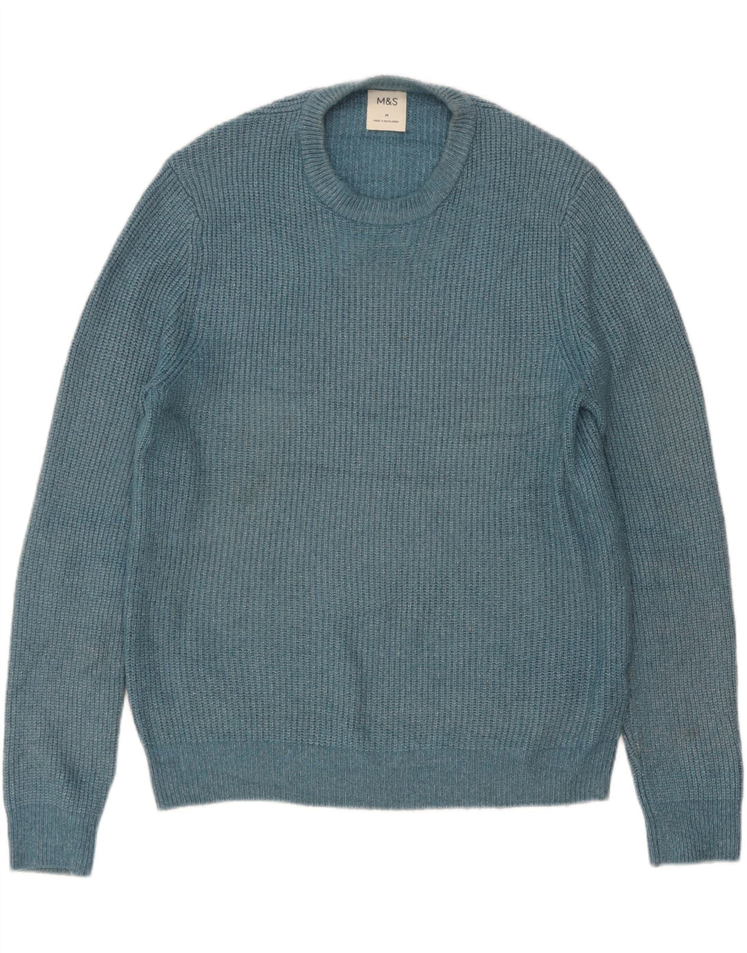 Suéter masculino Marks & Spencer com gola redonda e poliamida azul médio