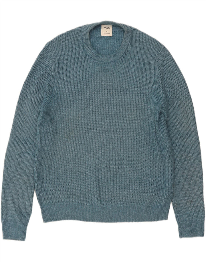 Suéter masculino Marks & Spencer com gola redonda e poliamida azul médio