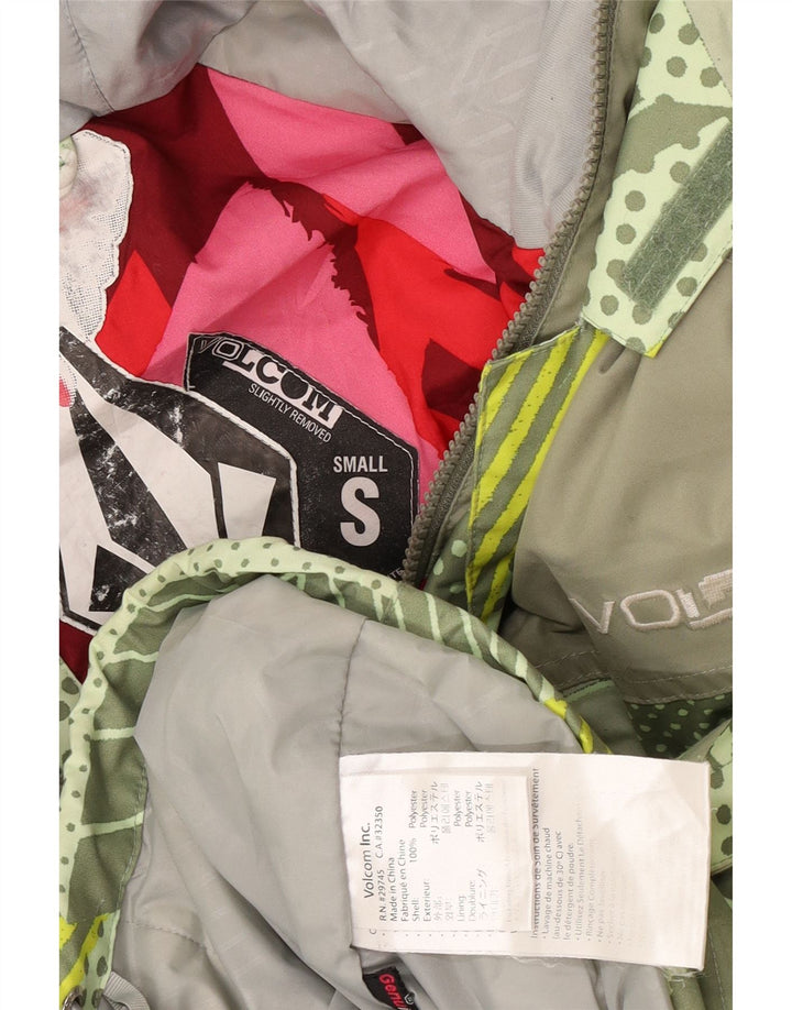 Jaqueta corta-vento masculina Volcom com capuz UK 36 poliéster geométrico verde pequeno