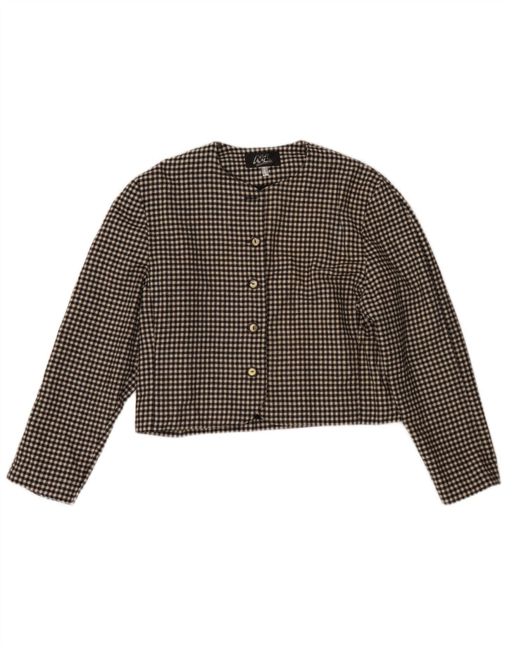 Jaqueta Bolero Feminina Vintage Reino Unido 12 Lã Houndstooth Média Preta