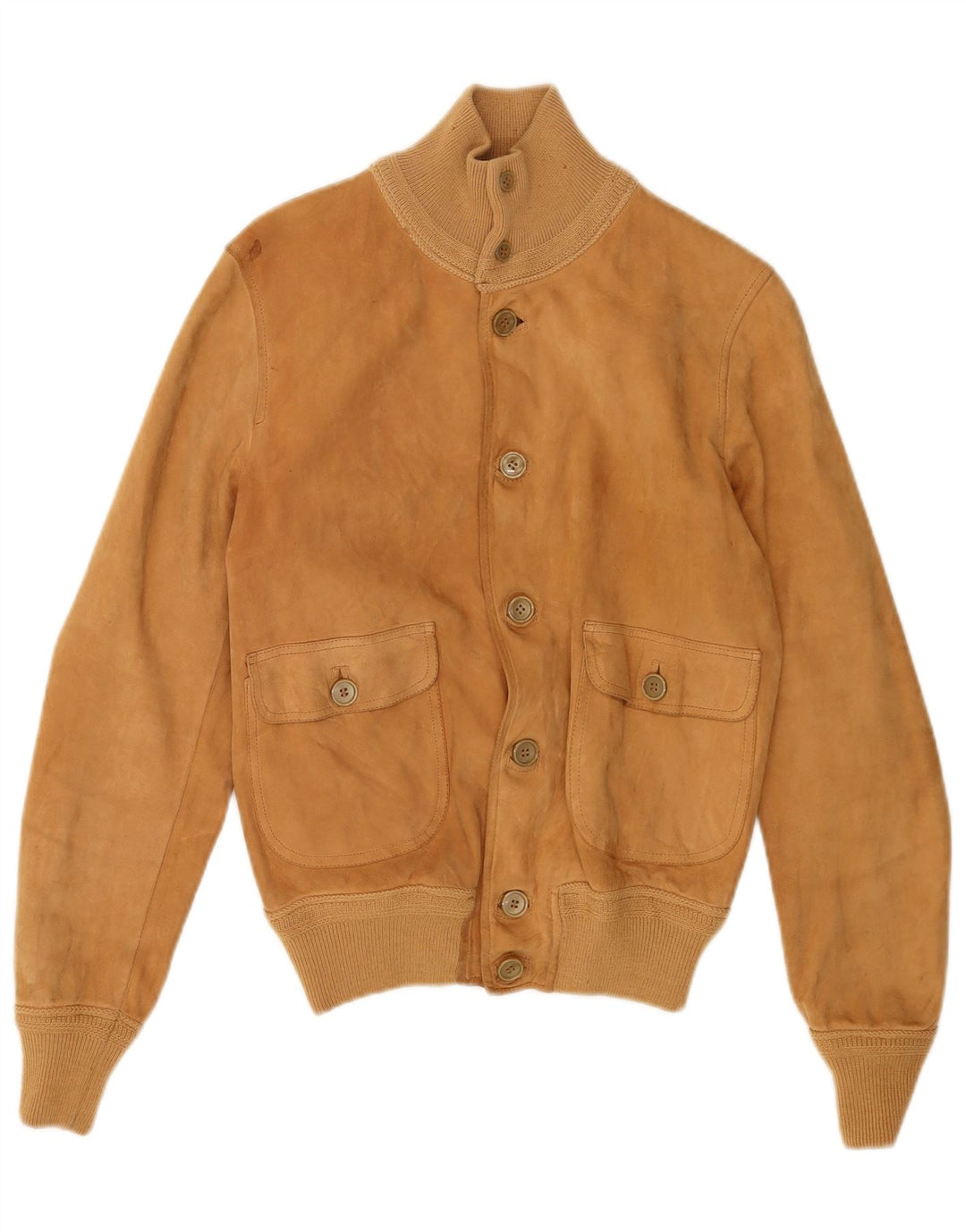 Jaqueta bomber masculina vintage de camurça Reino Unido 36 couro marrom pequeno