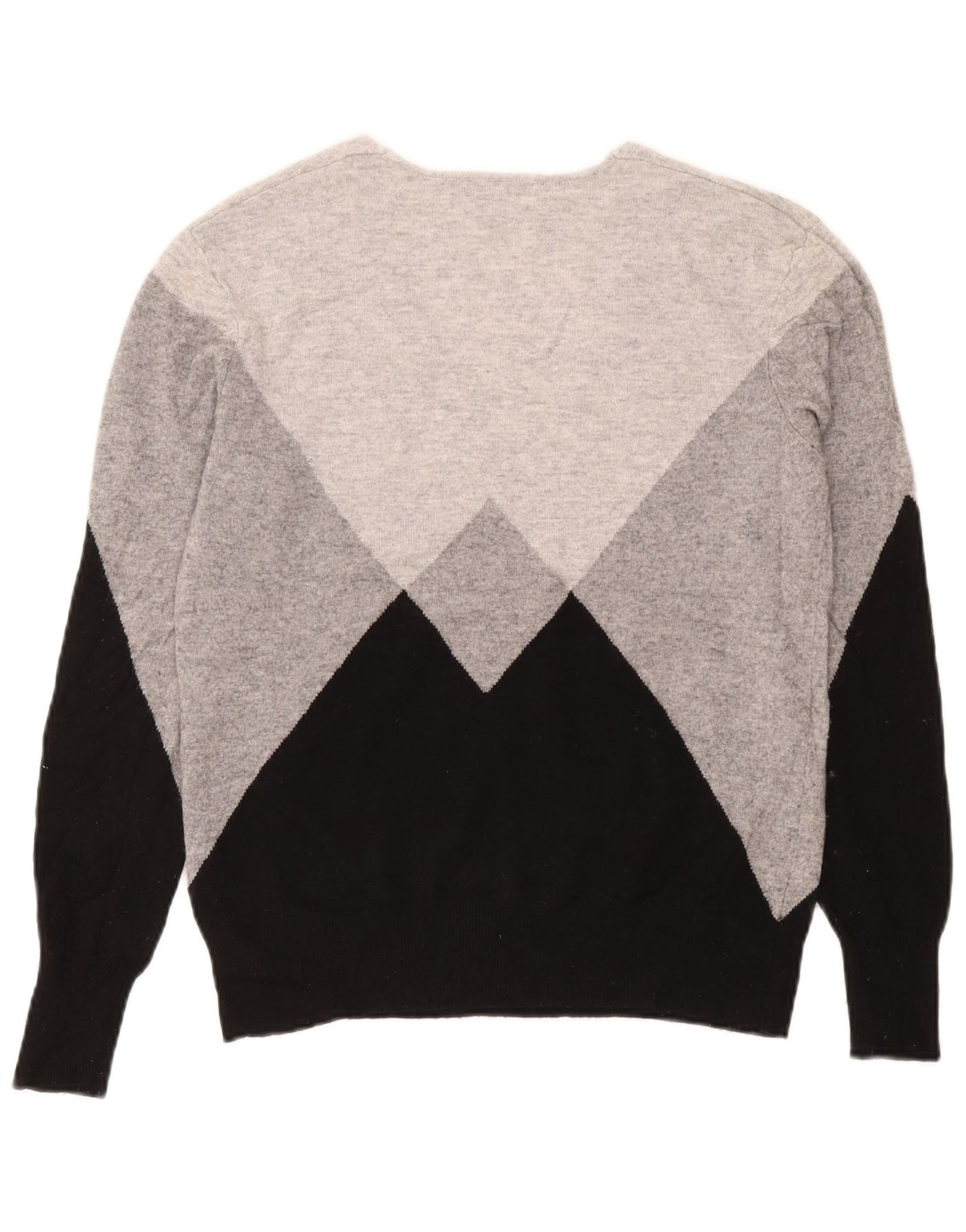 Suéter feminino Reiss com decote em V Reino Unido 14 lã colorblock cinza médio