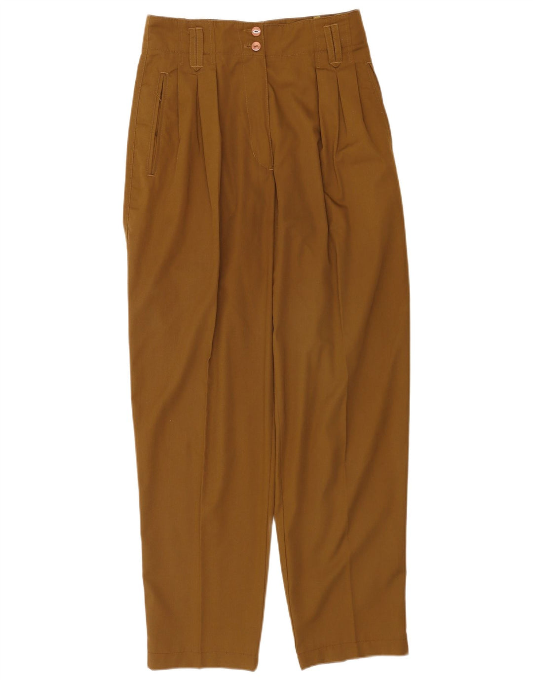Calças casuais femininas vintage EU 38 médio W28 L30 poliéster cáqui