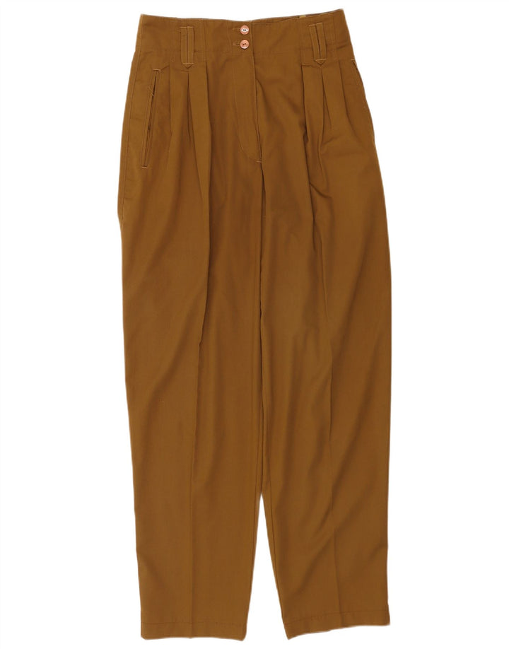 Calças casuais femininas vintage EU 38 médio W28 L30 poliéster cáqui