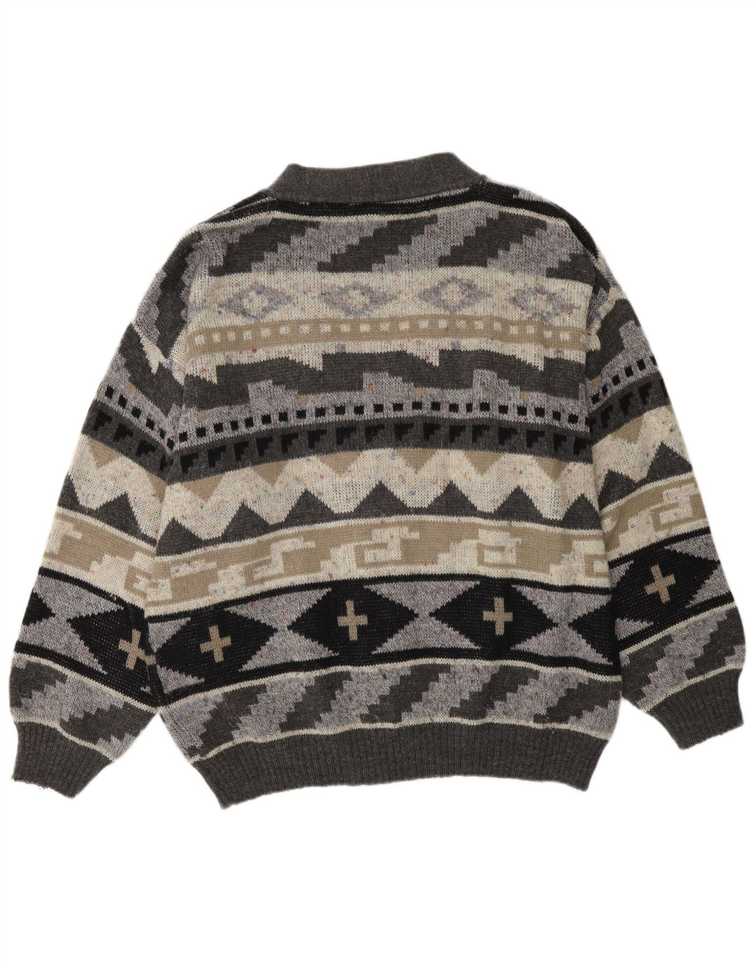 Suéter cardigã masculino VINTAGE XL cinza geométrico acrílico