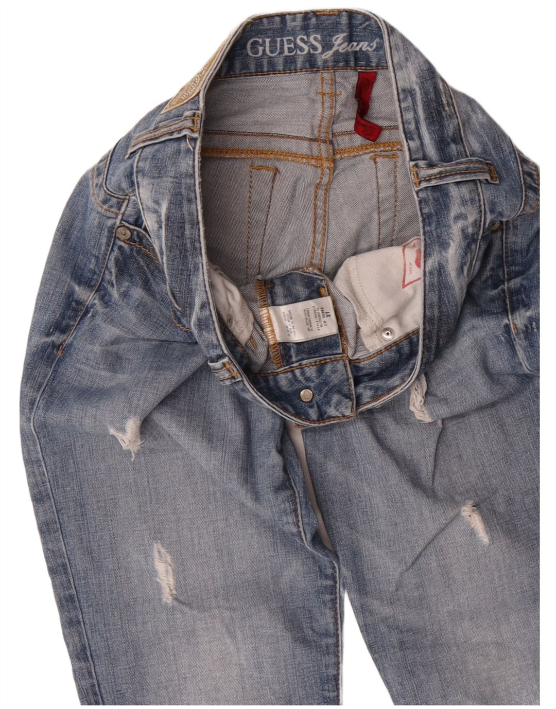 Guess Calça jeans reta feminina desgastada W27 L27 algodão azul