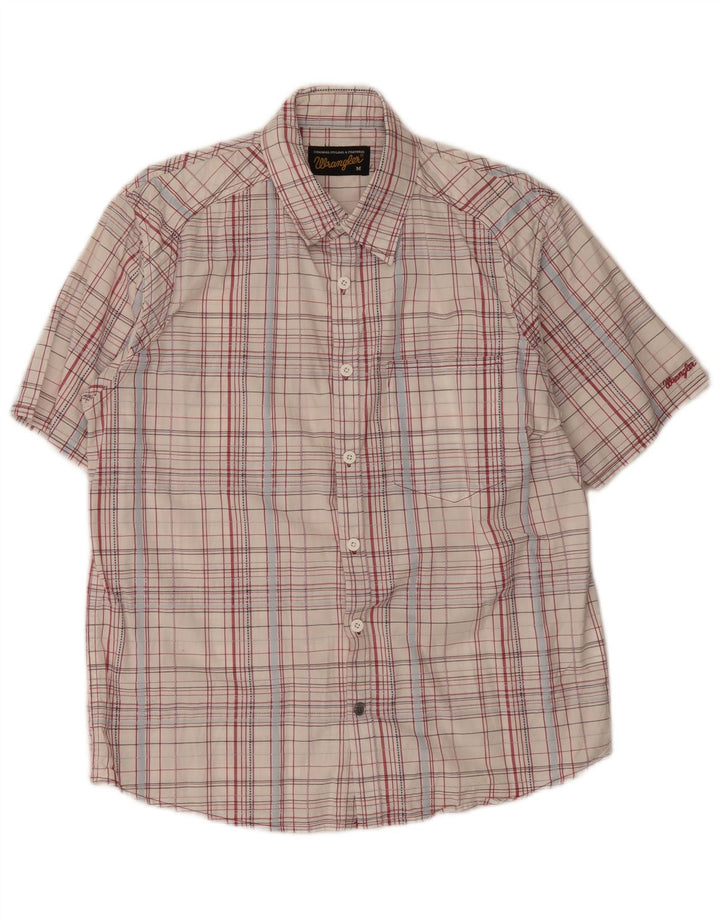 Wrangler Camisa masculina de manga curta regular fit médio algodão xadrez branco