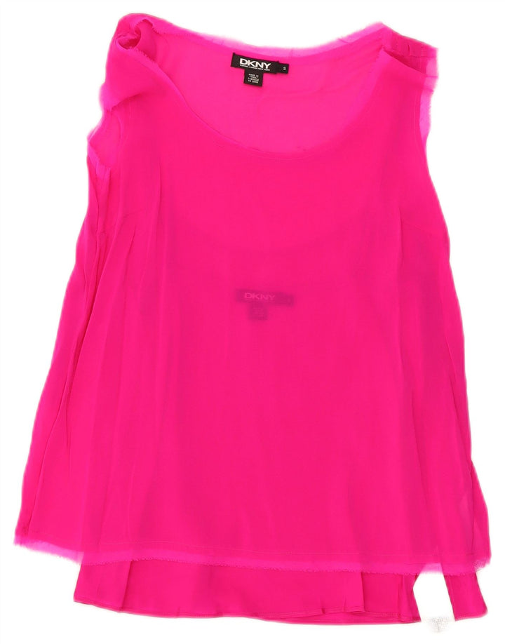 Blusa feminina sem mangas Dkny UK 10 pequena seda rosa