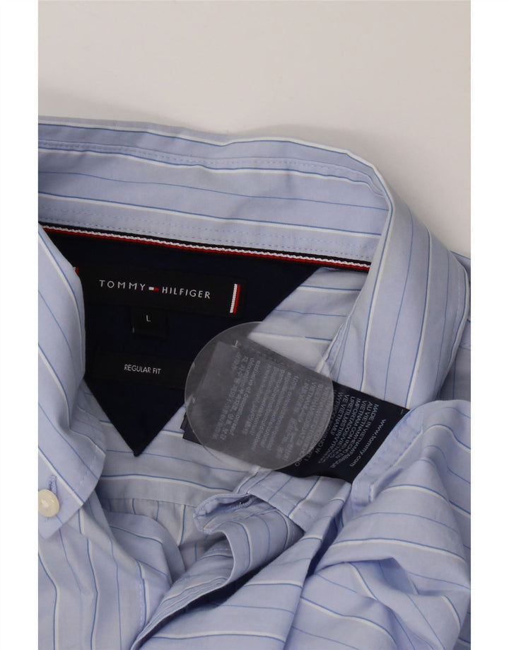 Camisa masculina Tommy Hilfiger Regular Fit grande algodão listrado azul