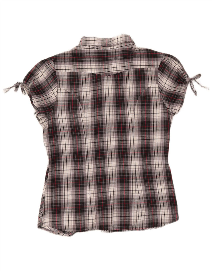 Blusa feminina de manga curta Carrera Reino Unido 14 algodão xadrez cinza médio