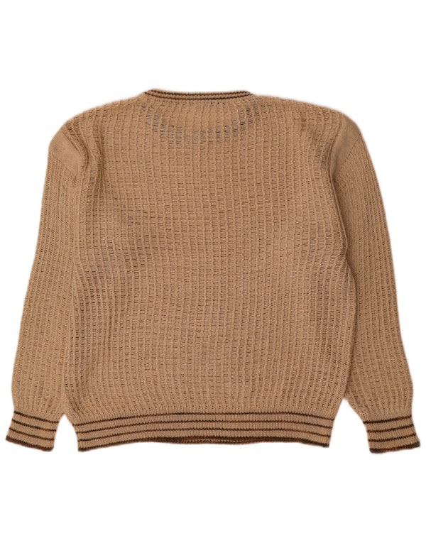 Suéter vintage masculino com gola canoa listrado bege médio