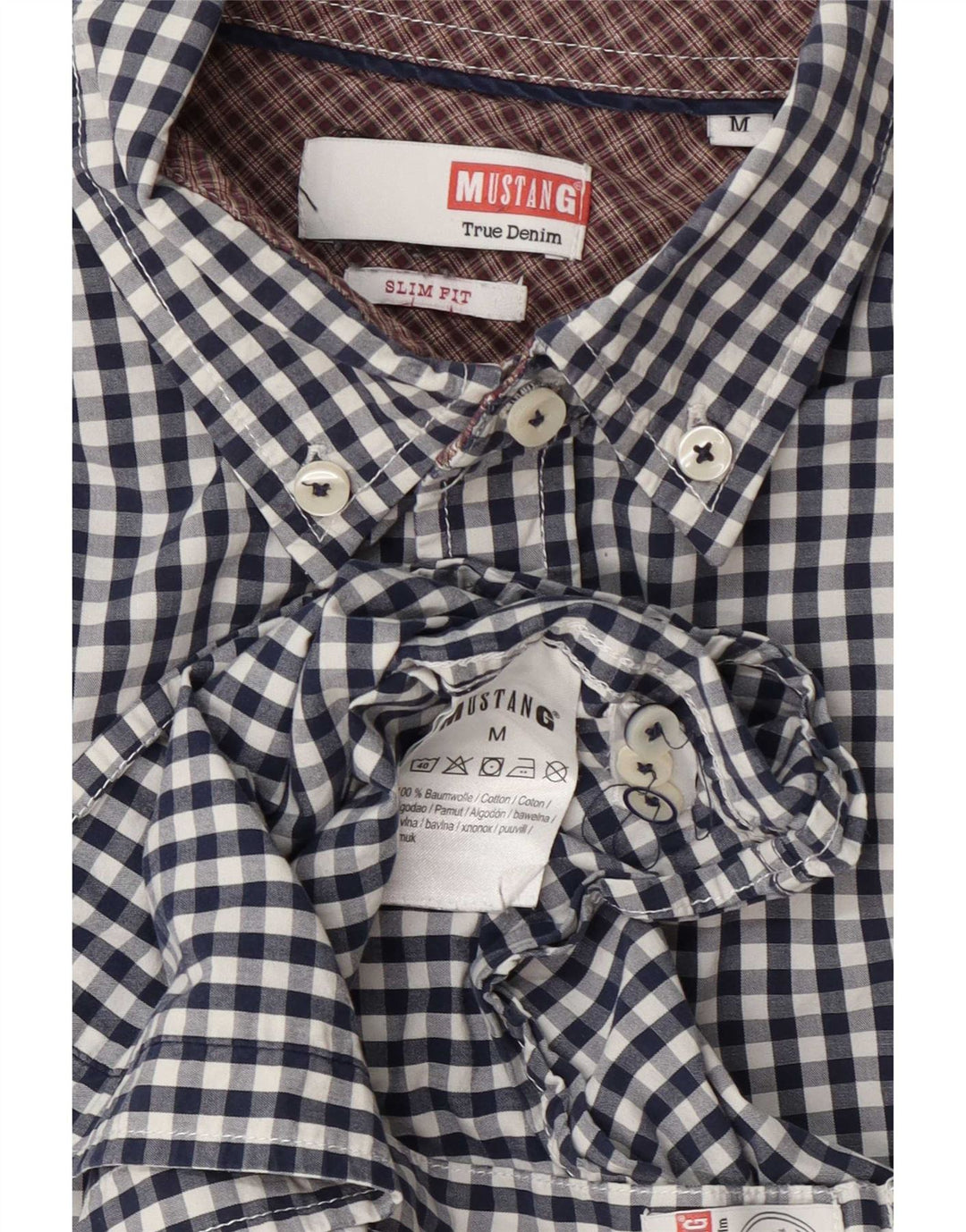 Camisa masculina Mustang Slim Fit médio algodão guingão azul marinho