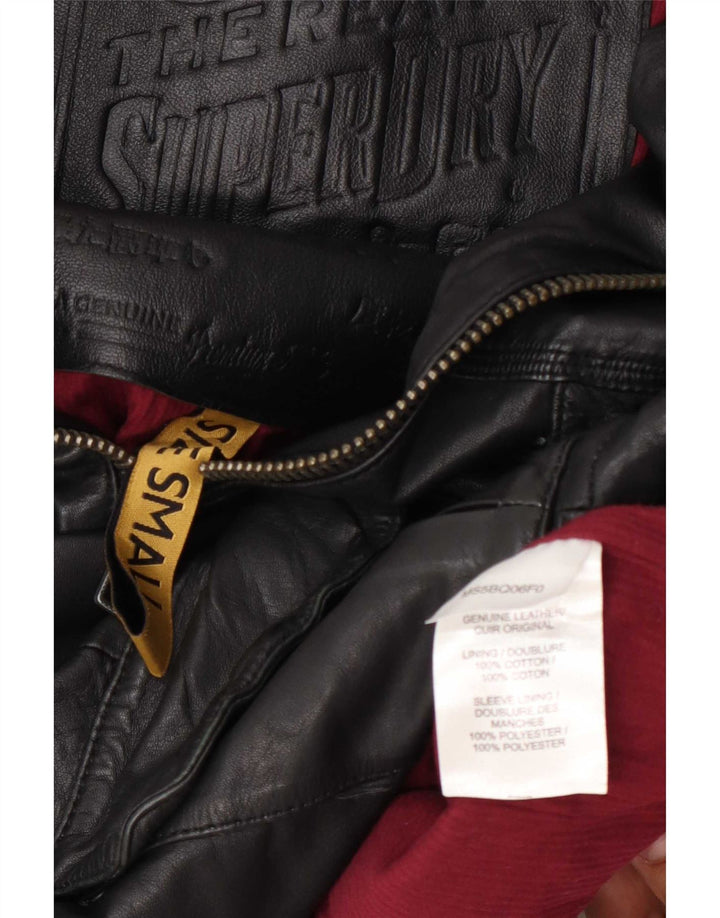 Jaqueta de couro militar feminina Superdry UK 10 pequena preta