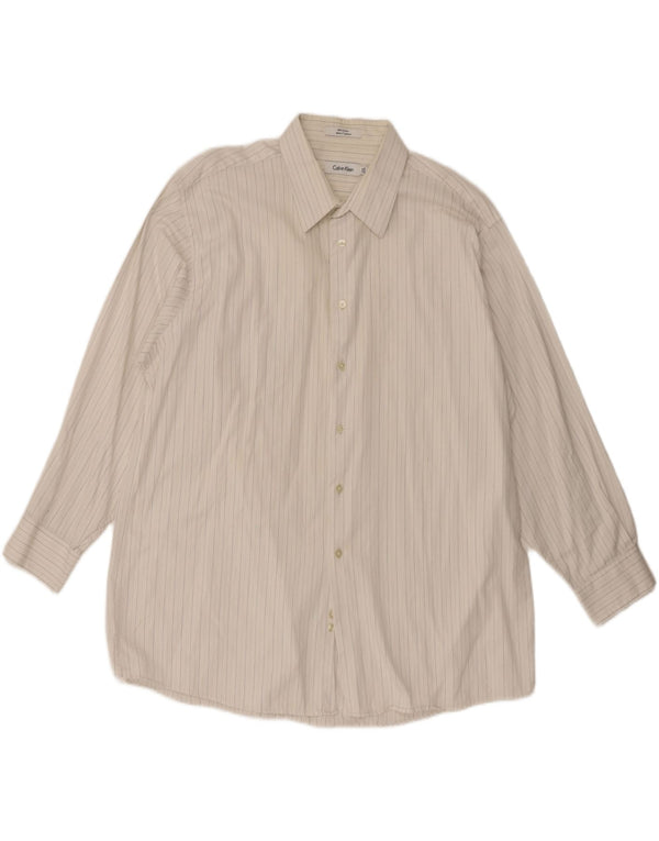 Camisa masculina Calvin Klein tamanho 17 1/2 XL algodão listrado branco