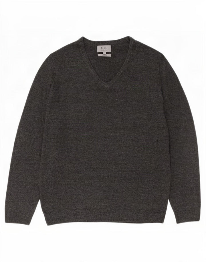 Suéter masculino Marks & Spencer com decote em V, caxemira cinza grande