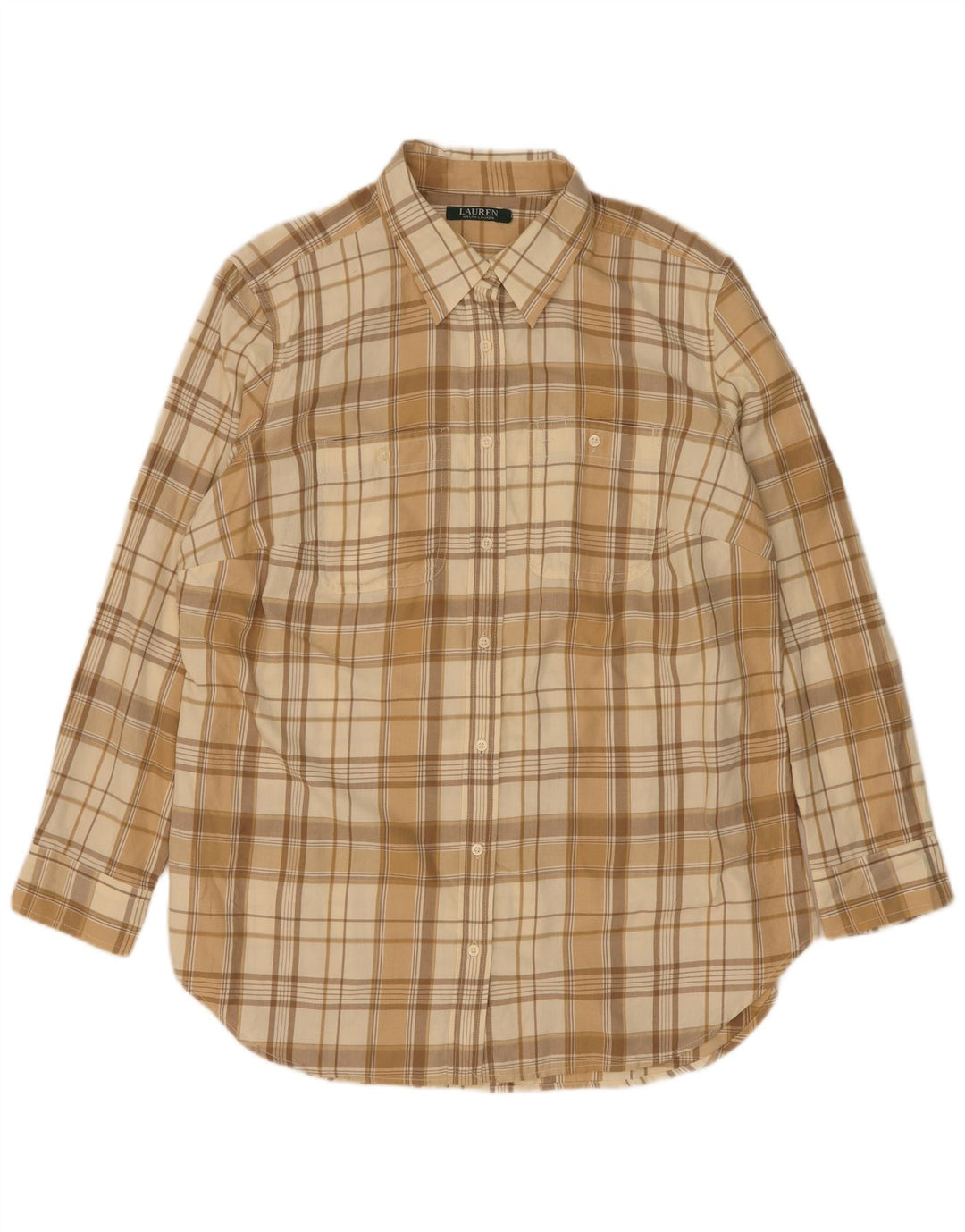 Camisa masculina de flanela Ralph Lauren de algodão xadrez bege médio