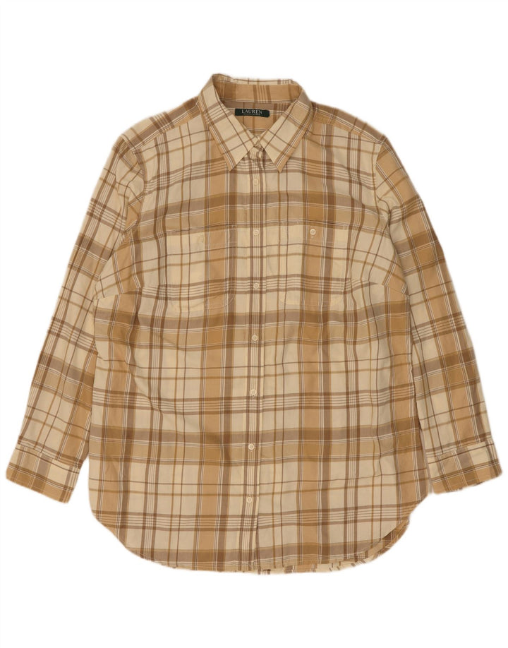 Camisa masculina de flanela Ralph Lauren de algodão xadrez bege médio
