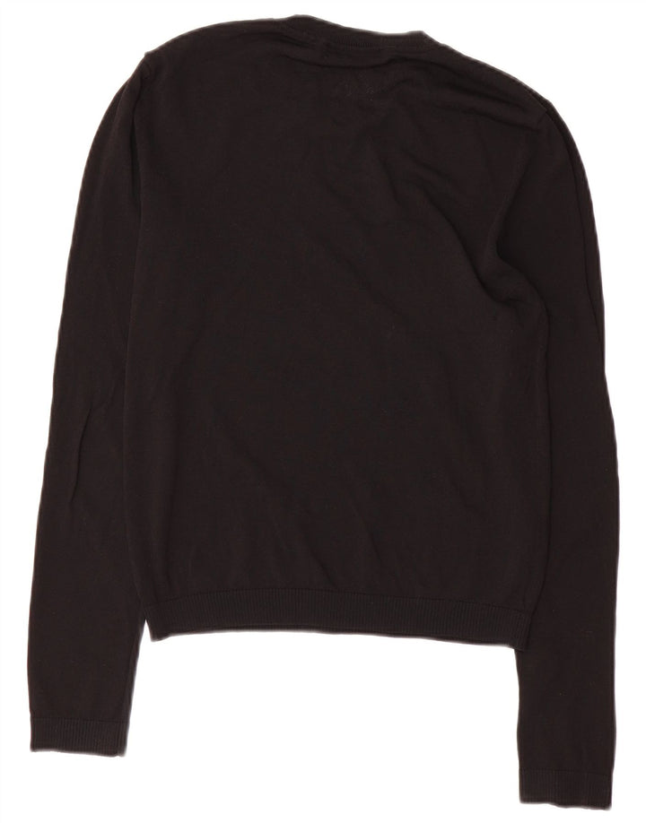 Zara Suéter feminino com gola redonda e gola redonda, preto pequeno, 10