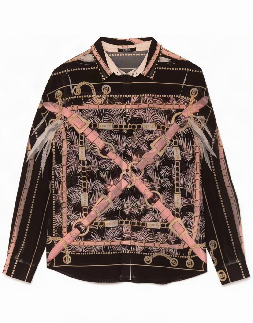Guess blusa feminina com estampa abstrata UK 8 poliéster preto pequeno