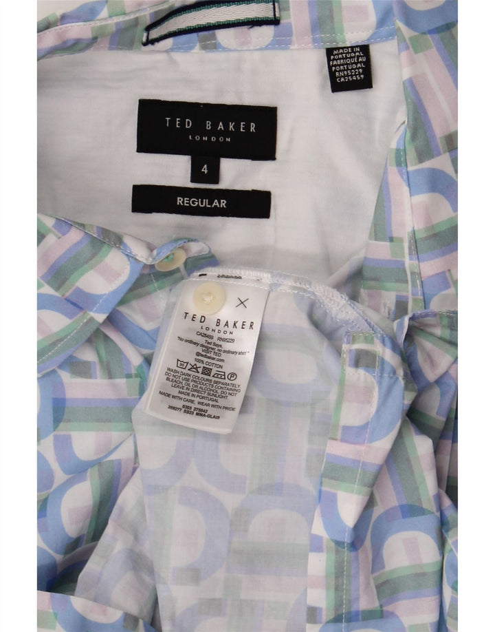 Camisa masculina regular de manga curta Ted Baker tamanho 4 grande azul geométrico