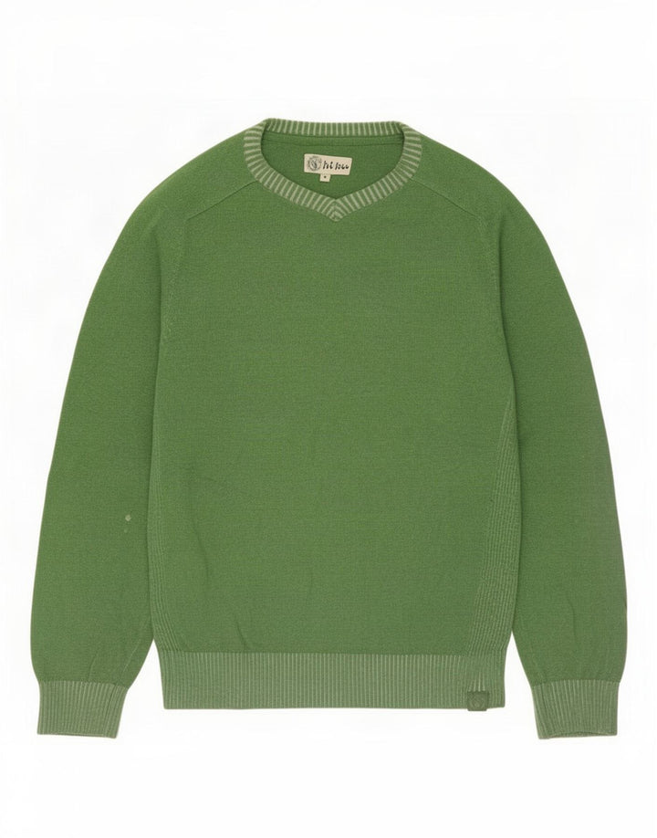 Suéter masculino com decote em V Fat Face algodão verde médio