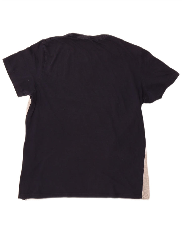 JACK & JONES Camiseta masculina Top médio azul marinho algodão colorblock