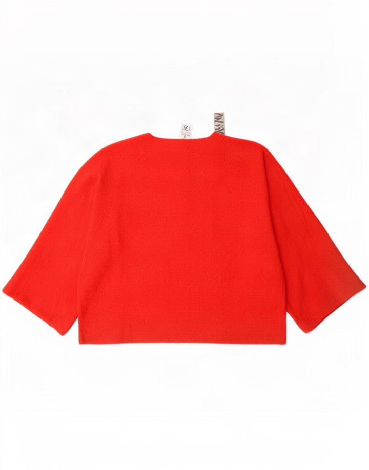 Zara Top feminino oversized manga 3/4 UK 6 XS poliéster vermelho