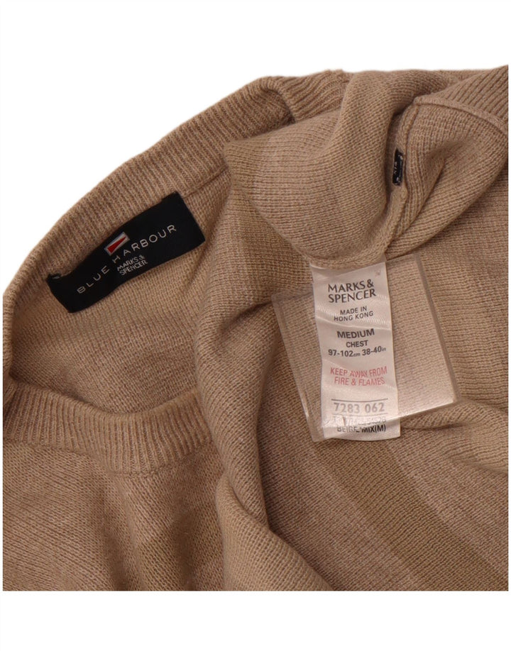 Suéter masculino Marks & Spencer com gola redonda, algodão bege médio