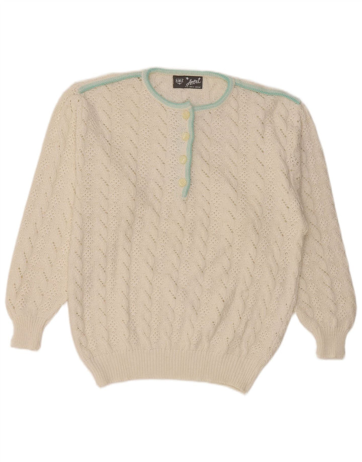 Suéter feminino VINTAGE com gola redonda IT 46 grande algodão branco