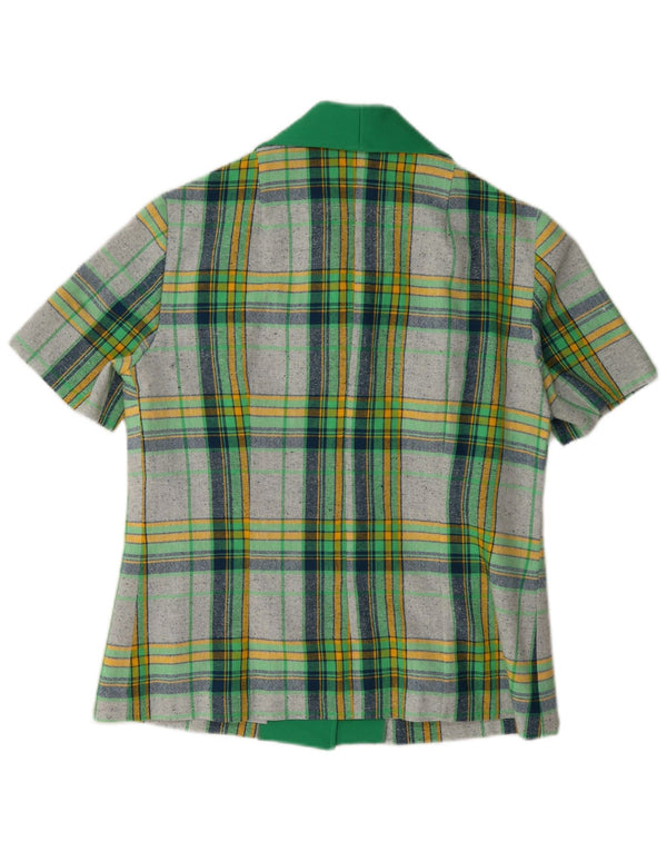 Blusa de camisa de manga curta feminina vintage IT 40 poliéster xadrez verde pequeno