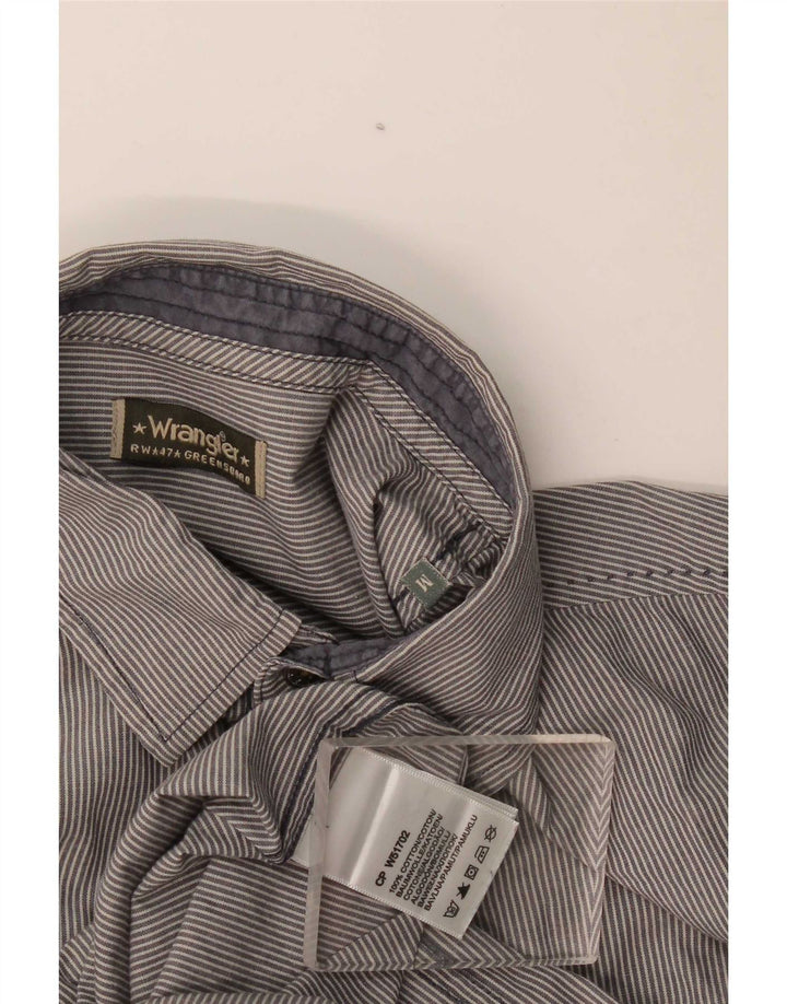 Wrangler Camisa masculina cinza médio listrado algodão