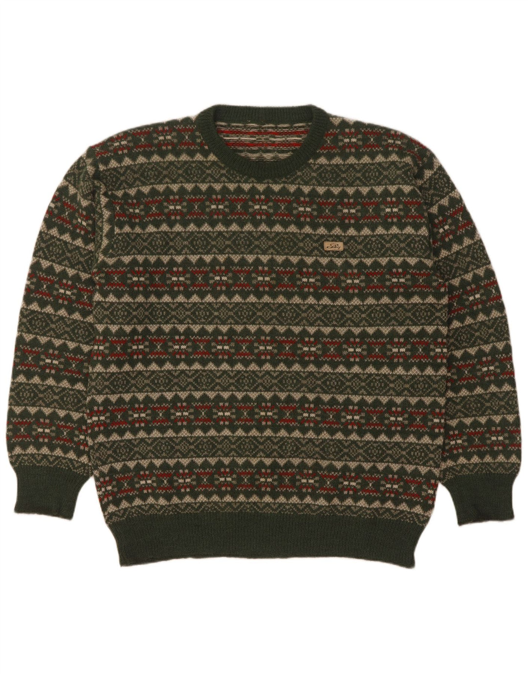 Suéter masculino Silvy com gola redonda IT 52 grande verde Fair Isle