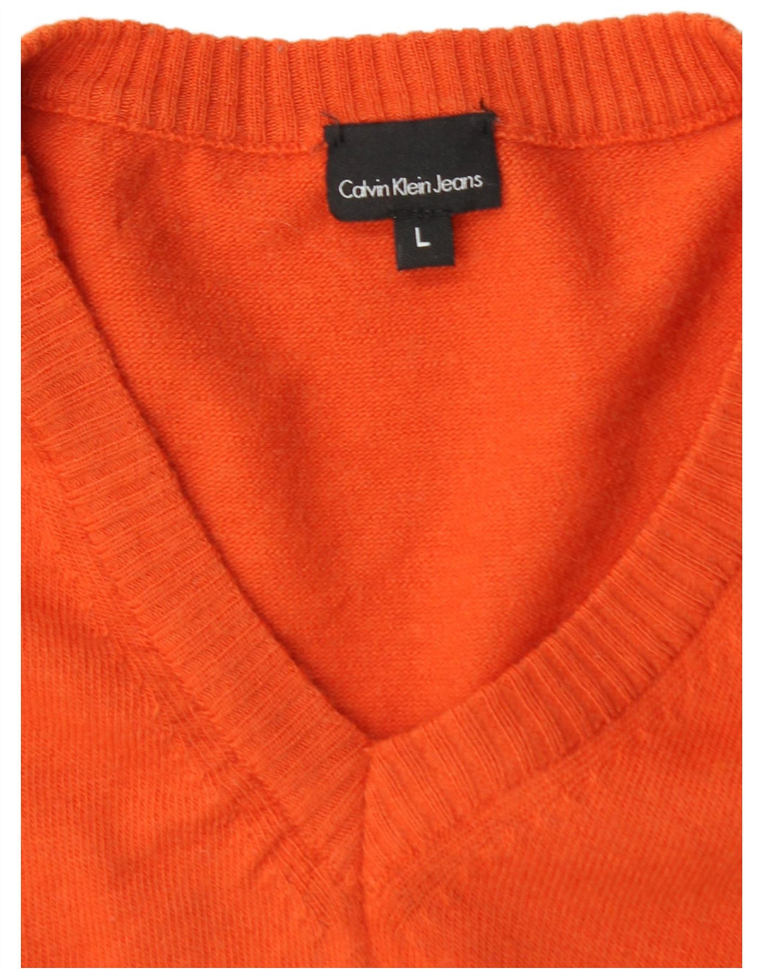 Suéter feminino CALVIN KLEIN JEANS com decote em V Reino Unido 14 grande lã laranja