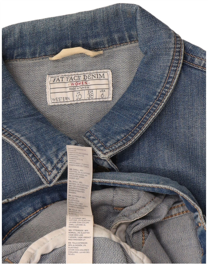 Jaqueta jeans feminina Fat Face Reino Unido 10 algodão azul pequeno
