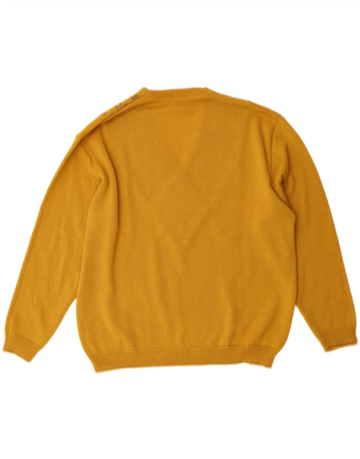 VINTAGE Womens V-Neck Jumper Sweater IT 48 XL Yellow Geometric Wool Vintage Vintage and Second-Hand Vintage from Messina Hembry 