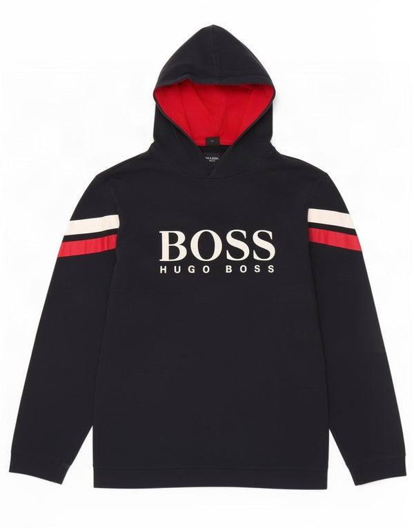 Hugo Boss moletom com capuz gráfico masculino 2XL algodão colorblock azul marinho