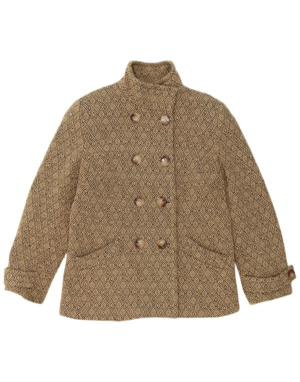 Casaco feminino vintage UK 12 médio bege argyle/diamante lã nova