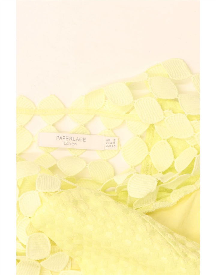 Vestido feminino Paperlace sem mangas evasê UK 12 poliéster amarelo médio