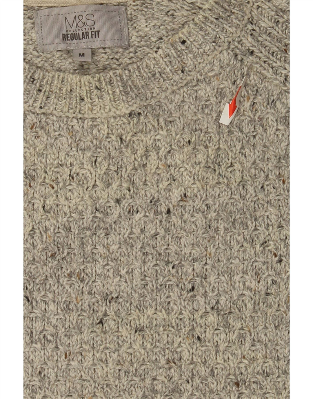 Suéter masculino Marks & Spencer com gola redonda, cinza médio manchado