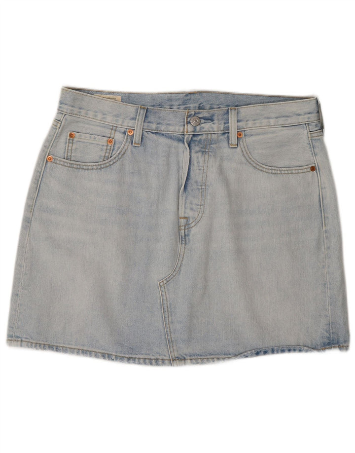 Mini saia jeans feminina Levi's W32 grande algodão azul