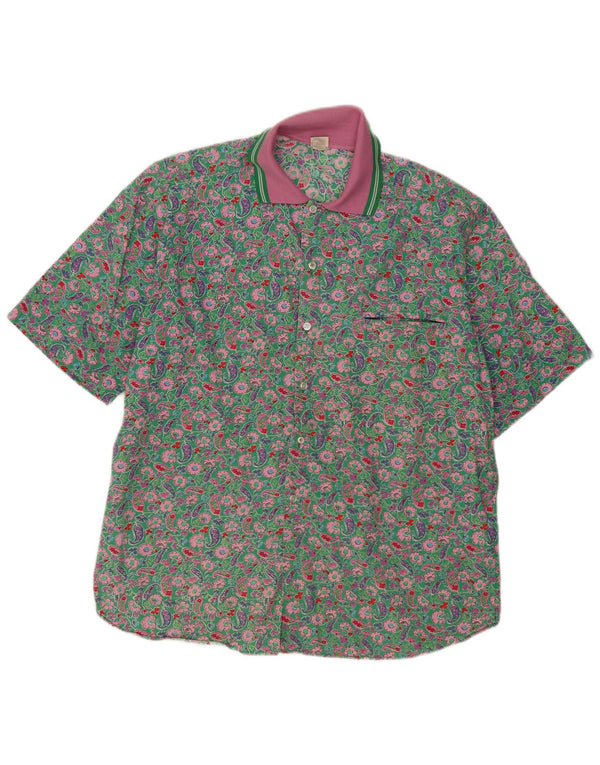 Camisa masculina vintage de manga curta grande verde Paisley