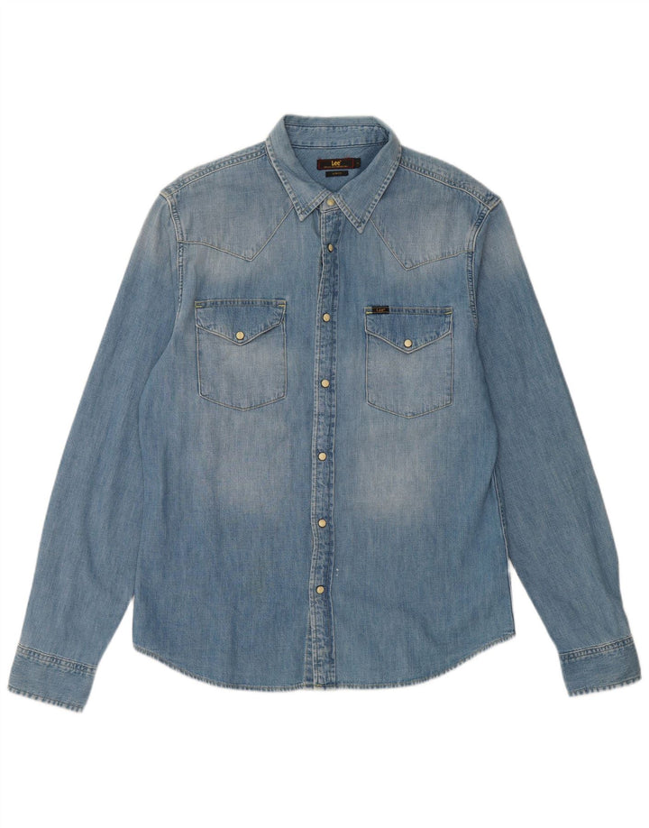 Camisa jeans masculina Lee Slim Fit grande algodão azul