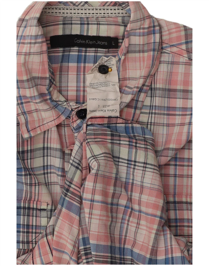 Camisa masculina CALVIN KLEIN JEANS grande algodão xadrez rosa