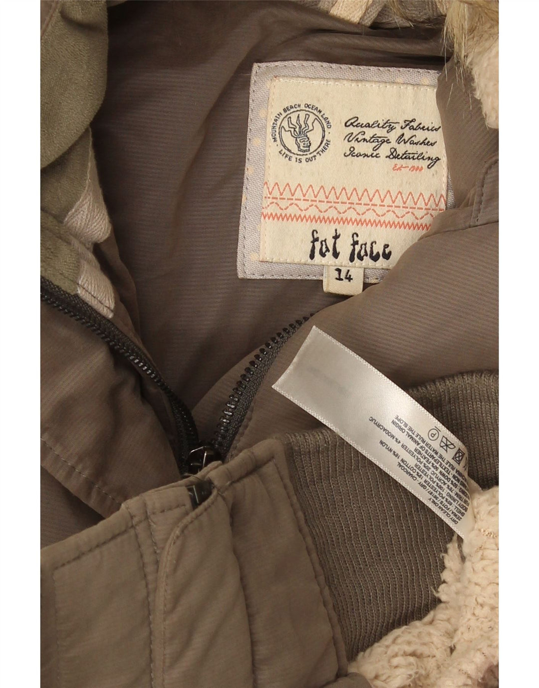 Jaqueta acolchoada com capuz para mulheres gordas, poliéster cáqui médio Reino Unido 14